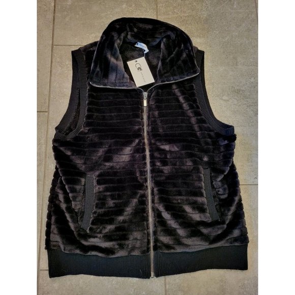 New Black Soft Plush Zip Up Vest  Cable And Guage Size L - Picture 1 of 7